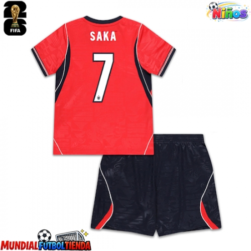 Camiseta Inglaterra Bukayo Saka #7 Segunda Equipación Replica Mundial 2026 para niños mangas cortas (+ Pantalones cortos)